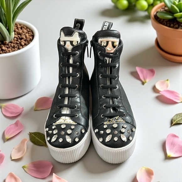 Karl Lagerfeld Paris Violetta Embellished Leather Hi-Top Platform Sneakers 8M - Picture 1 of 12